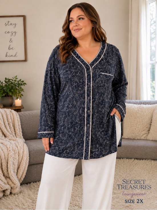 Secret Treasures Other - Secret Treasures Loungewear Top Size 2X Blue Paisley Sleepwear Pajama Shirt